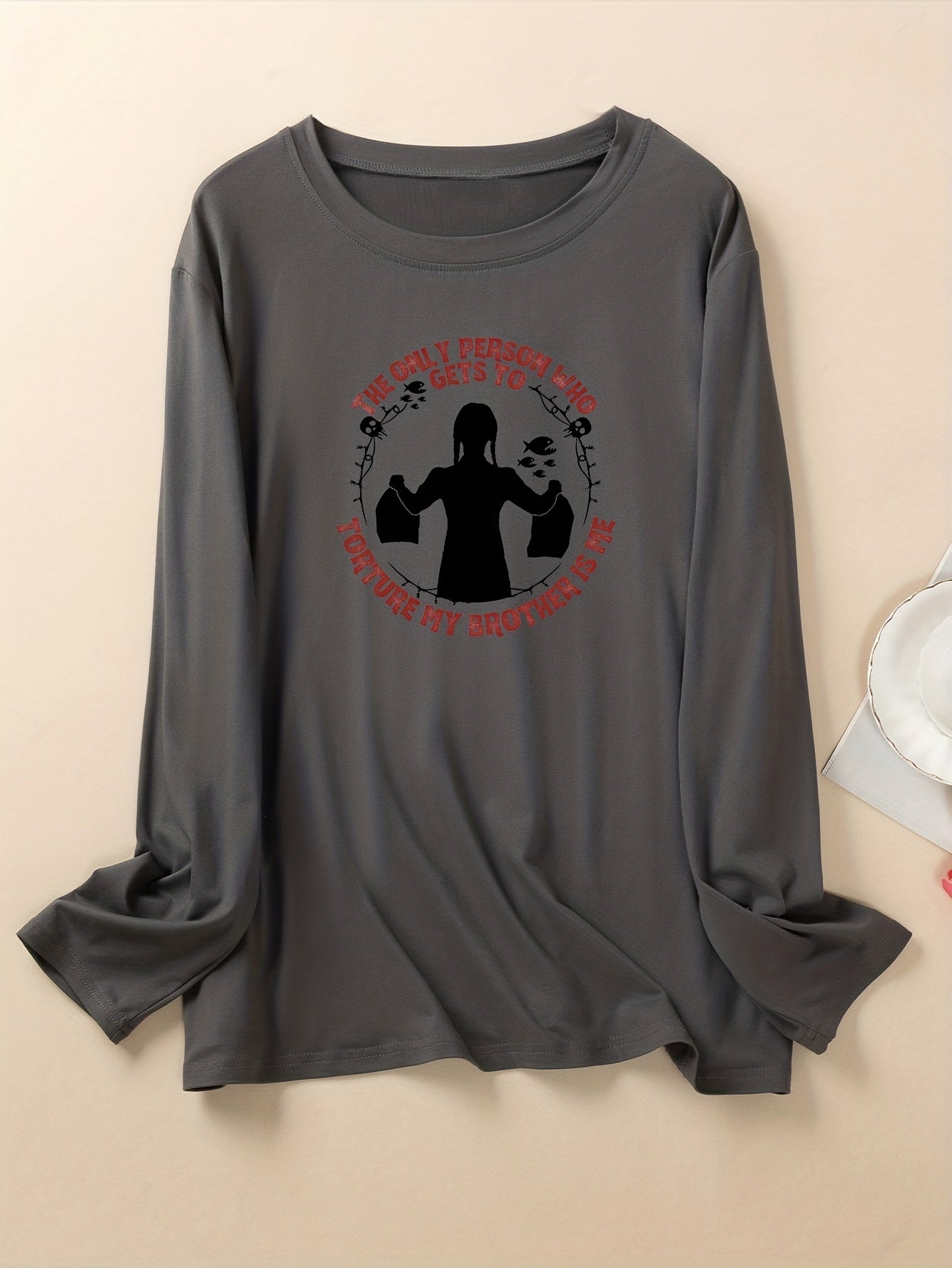 Halloween Skull Print Long Sleeve Round Neck Top