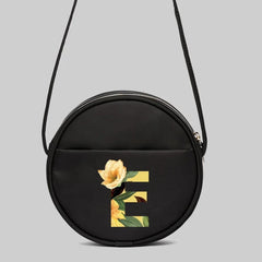 Floral Letter Series Round Nylon Crossbody Bag with Yellow Flower