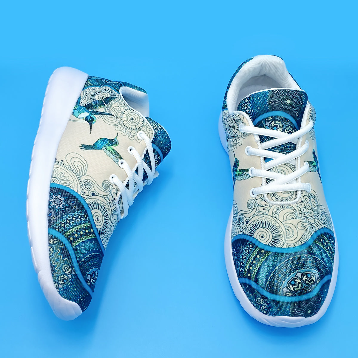 Floral Bird Print Soft Sole Sneakers Breathable Lace Up Shoes