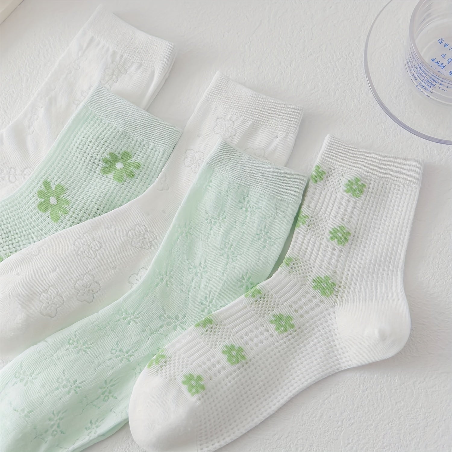 5 Pairs Floral Crew Socks Women's Stockings