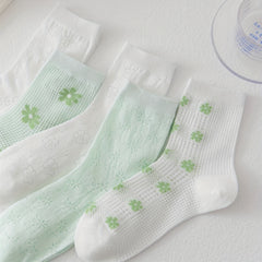 5 Pairs Floral Crew Socks Women's Stockings