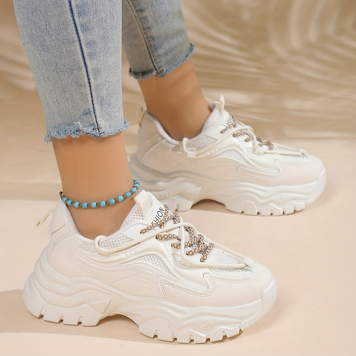 Women's Breathable Mesh Panel Sneakers Thick Bottom Platform Shoes