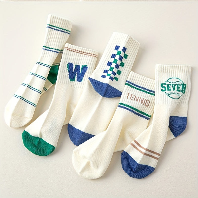 5 Pairs Boys Kids Sports Crew Socks Warm for Autumn Winter