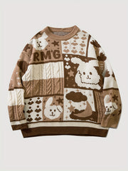 Cartoon Rabbit Pattern Knitted Sweater Men's Casual Warm Pullover