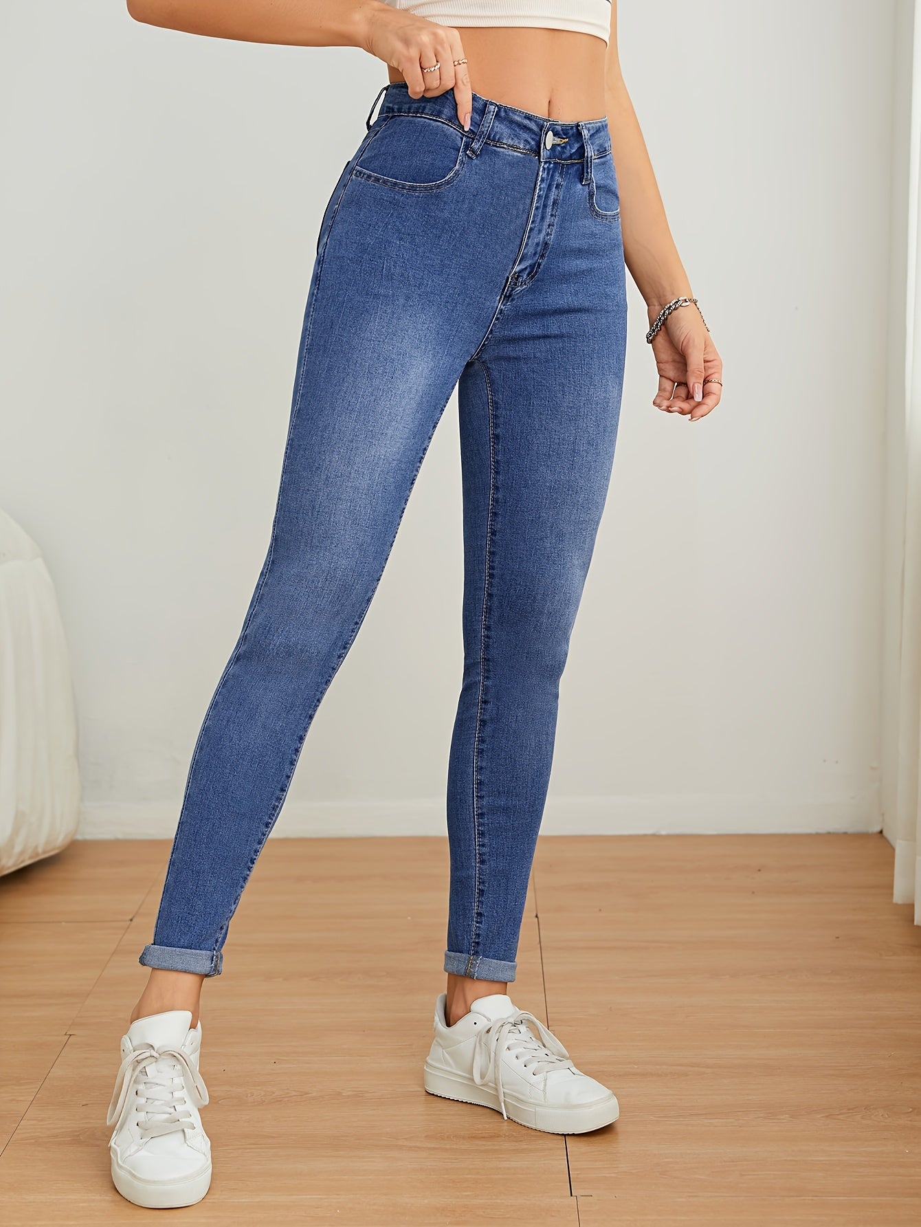 High Rise Skinny Jeans - Button Fly High Stretch