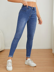 High Rise Skinny Jeans - Button Fly High Stretch