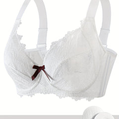 Floral Jacquard Lace Bra Medium Stretch Push Up Bra