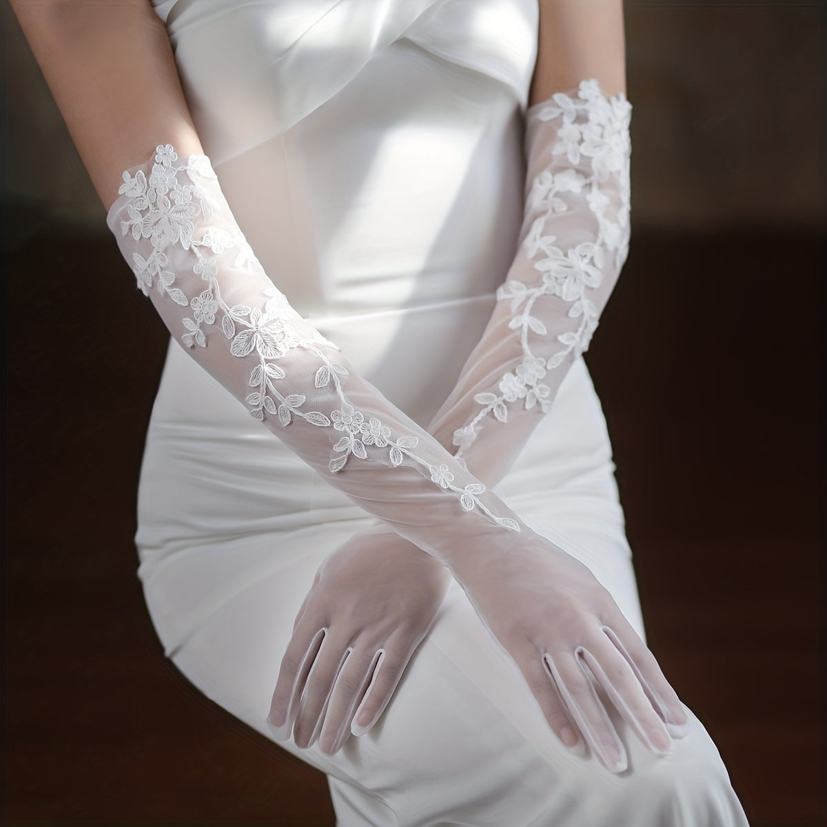Floral Lace Gloves Bridal Wedding Prom Dress Up Accessories