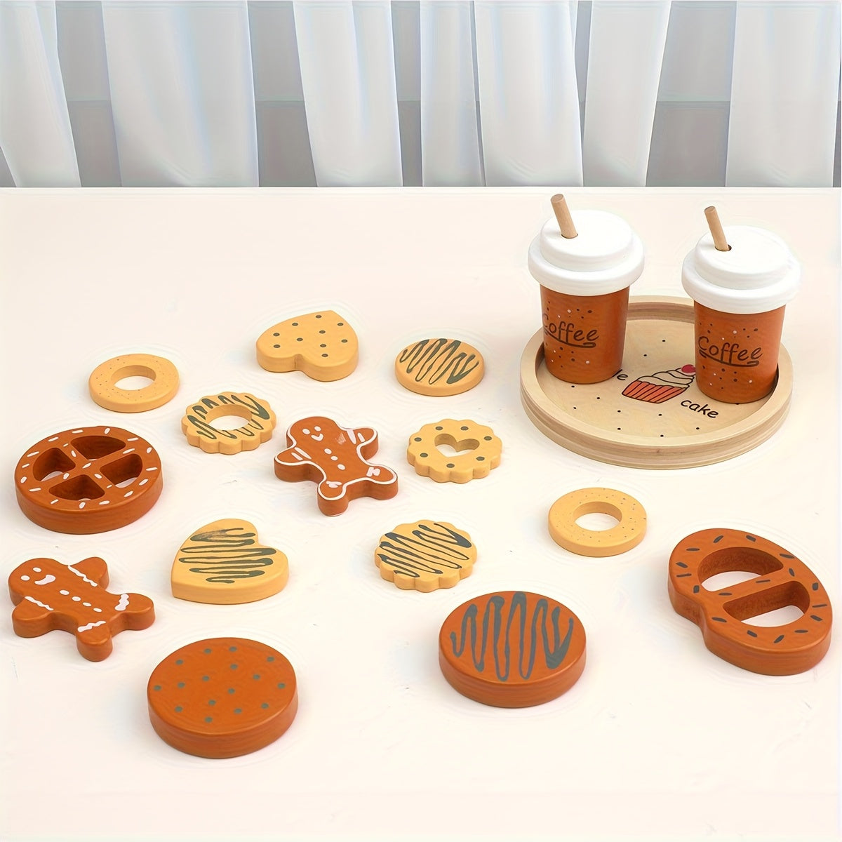 Kids Wooden Coffee Cookie Toy Set with Tray - Perfect Birthday Gift