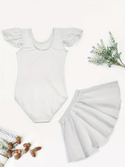 Girls Dance Dress Gymnastics Suit Crew Neck Fly Sleeve Bodysuit