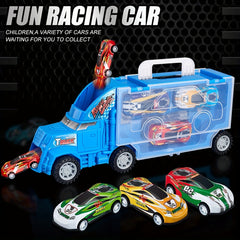Folding Ejection Truck Toy w/ 6 Cars Friction Powered Alloy Vehicles Kids Gift