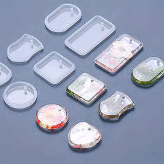 6pcs Silicone Resin Pendant Molds Heart Round Oval Square Rectangular Mold