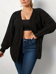 Cable Knit Open Front Long Sleeve Cardigan