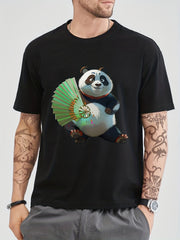 Cotton Anime Panda Print Men's Graphic Tee Crew Neck T shirt