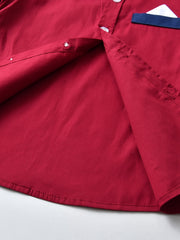 Boys Gentleman Outfit Red Button Bowtie Shirt & Suspender Shorts Set
