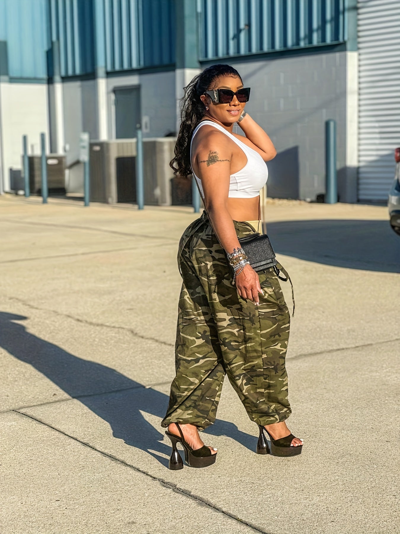 Y2K Camo Print Cami Cargo Jumpsuit Sleeveless Backless Summer Pockets