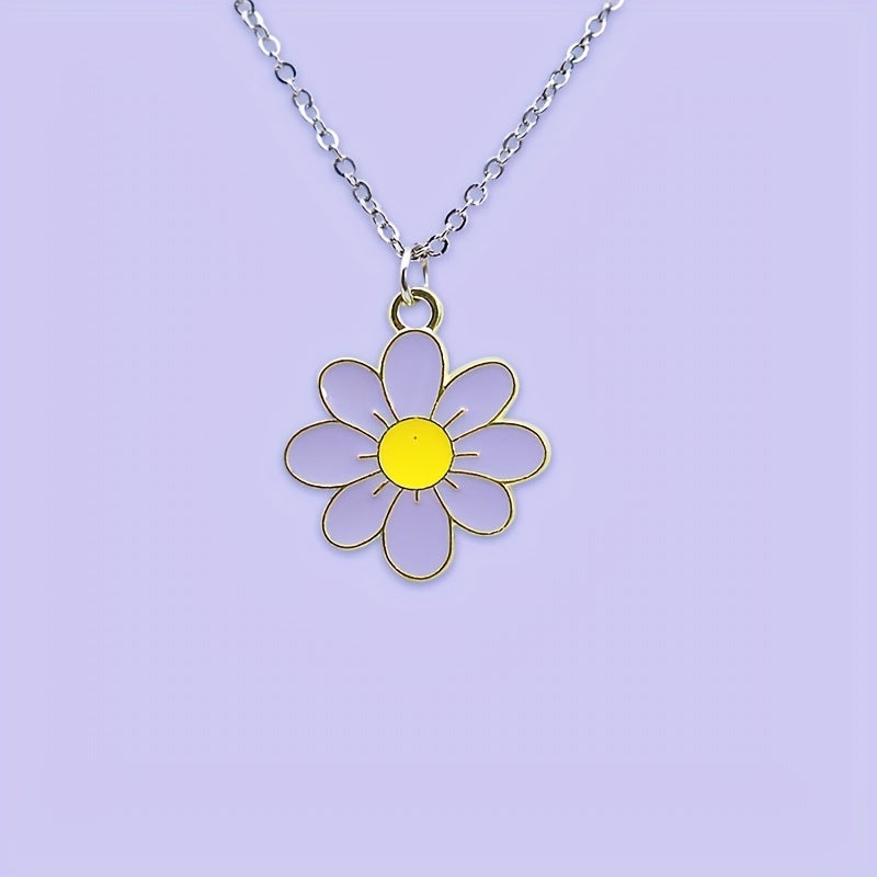 Girls Cartoon Flower Pendant Metal Necklace Stainless Steel Holiday Gift