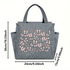 Pink Ribbon Insulated Lunch Bag Thick Cooler Box Canvas Portable Tote Women's