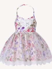 Vintage Toddler Halter Neck Dress with Tulle Lace - Baby Girl Summer Dress