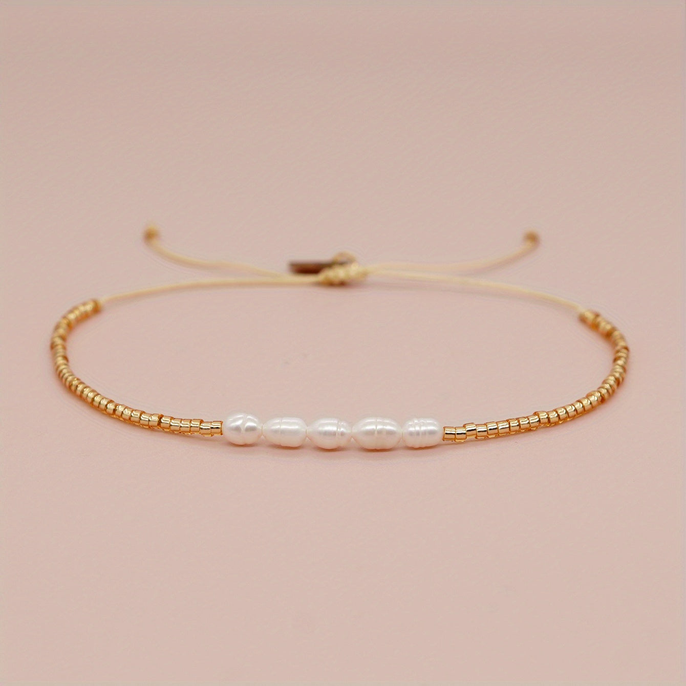 Golden Freshwater Pearl Beaded Bracelet for Girls Kids