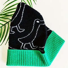 Duck Jacquard Beanie & Green Block Knit Hat Warm Skull Cap