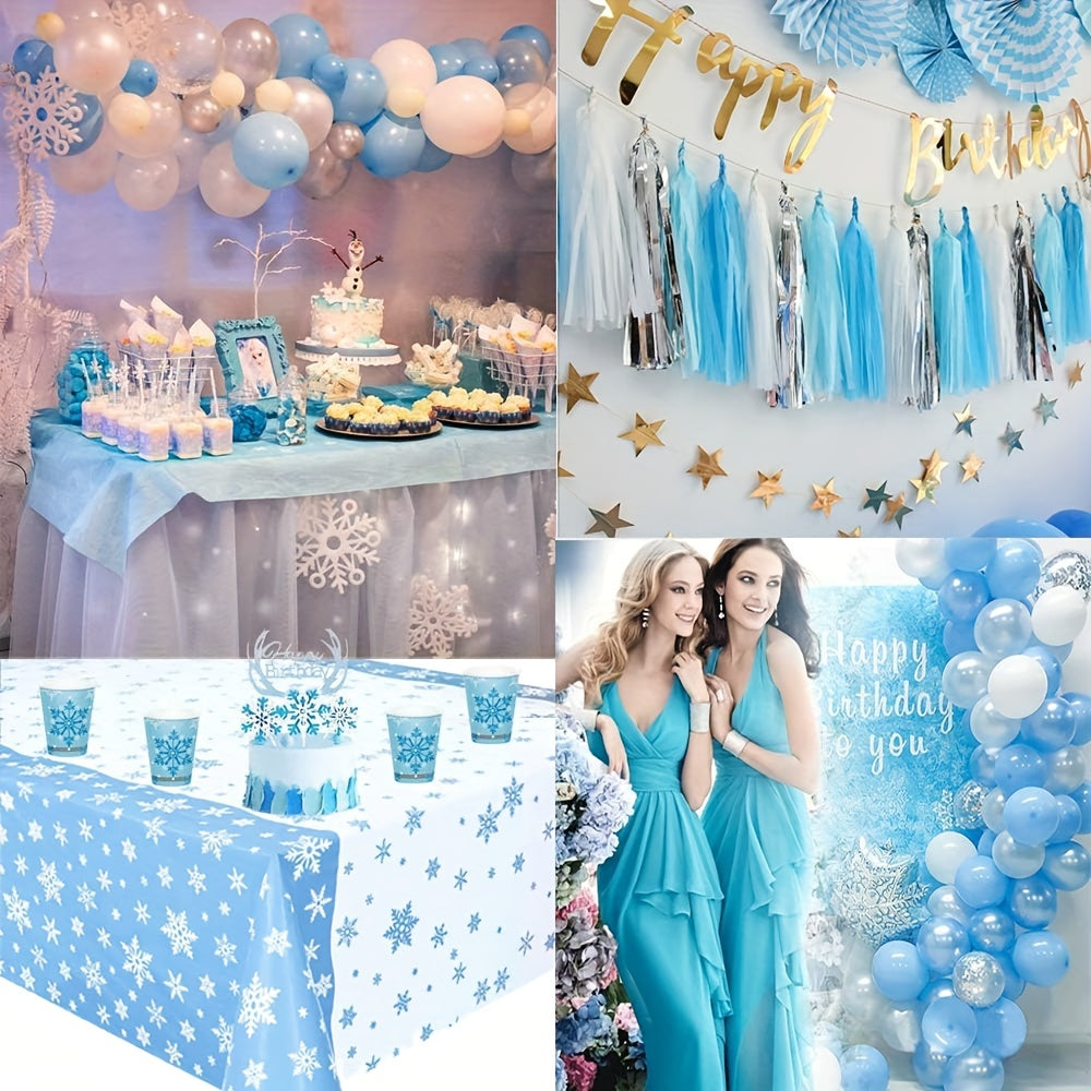 Snowflake Birthday Balloon Set with Banner & Tablecloth