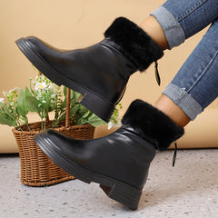 Women's Snow Boots with Plush Lining, Zip Back Soft Faux Leather