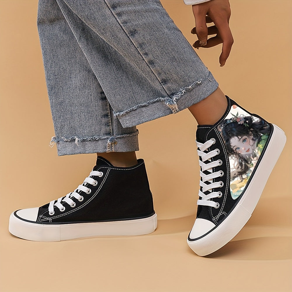 Anime Girl Pattern High Top Canvas Sneakers Lace Up Skate Shoes
