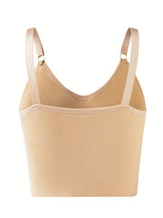 2pcs Solid Ribbed Wireless Bras Comfy & Breathable Yoga Sports Bra