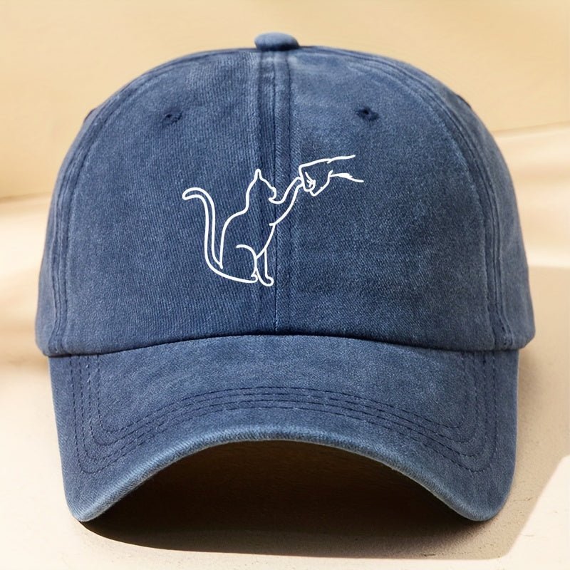 Cartoon Cat Printed Washed Baseball Cap Sun Protection Hat