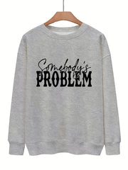 Letter Print Pullover Sweatshirt Crew Neck for Fall & Winter