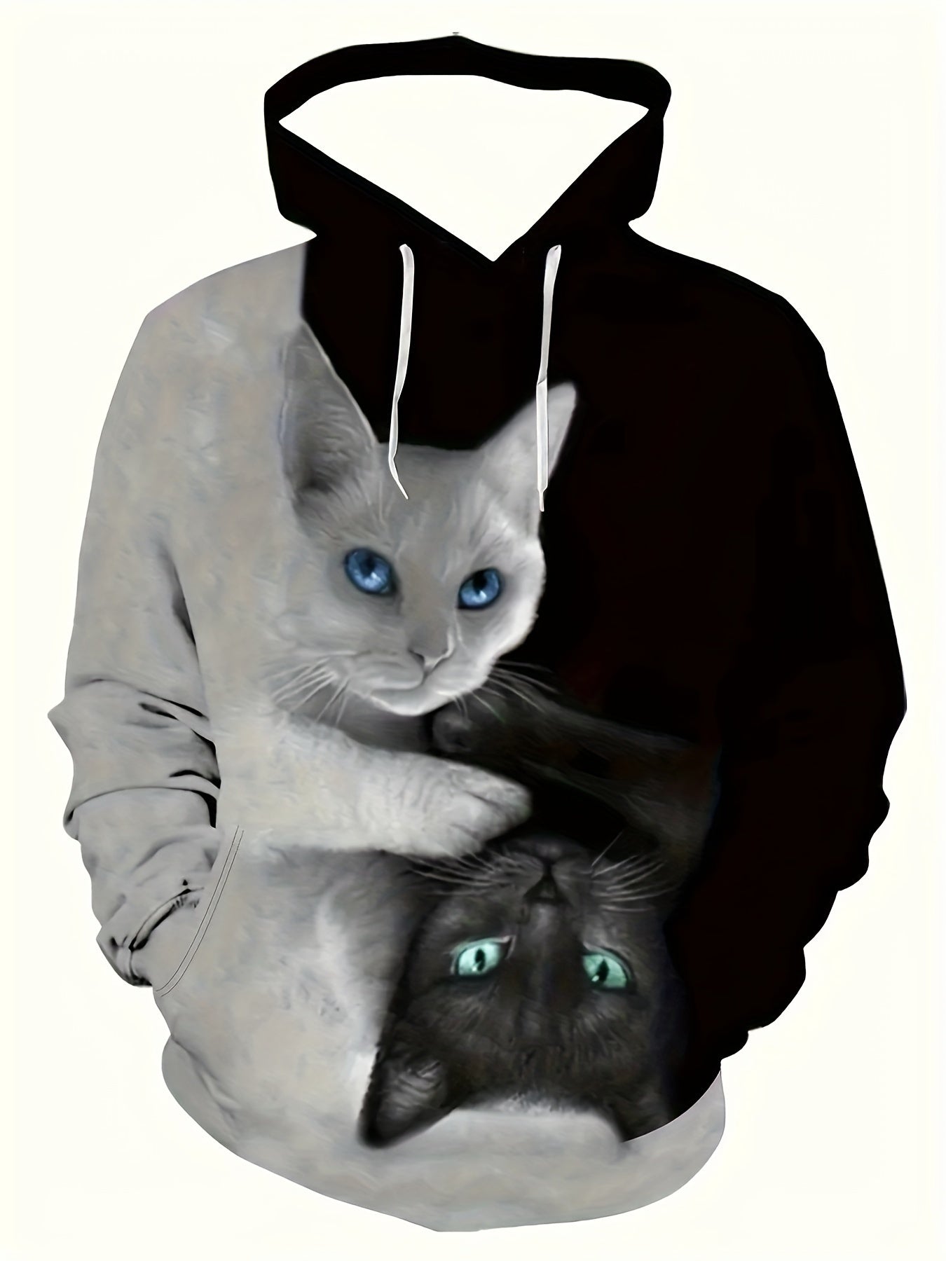 Men's Cat Print Hoodie Pullover Sweatshirt with Kangaroo Pocket