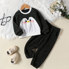 Kids Coral Fleece Pajamas Set Cartoon Animal Patched Loungewear