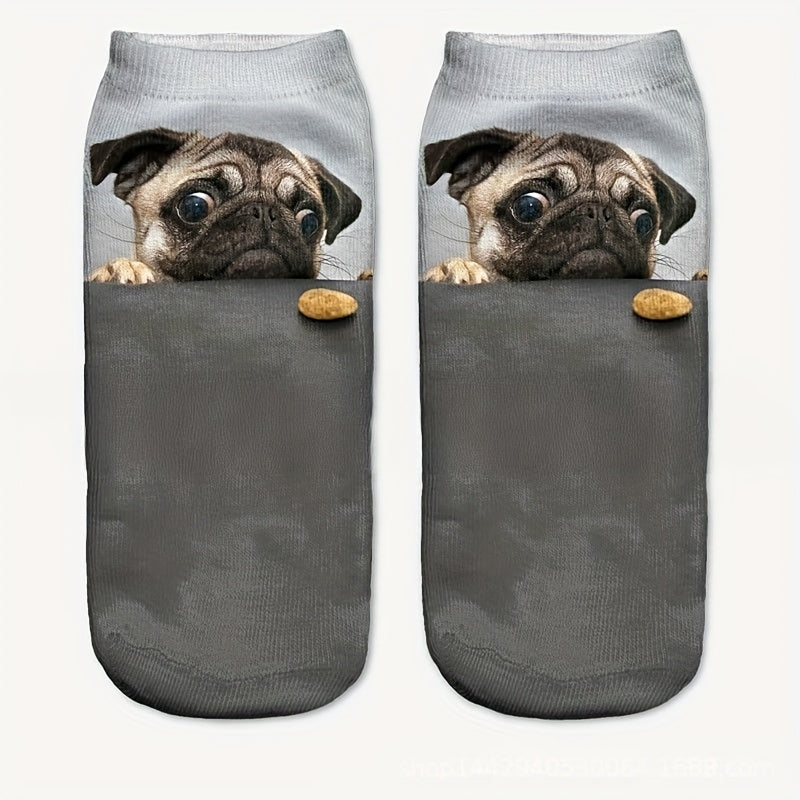 3D Dog Pattern Socks Low Cut Women's Stockings