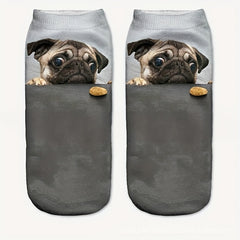3D Dog Pattern Socks Low Cut Women's Stockings
