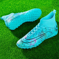 Men's High Top TF Football Boots Anti-Skid Cleats