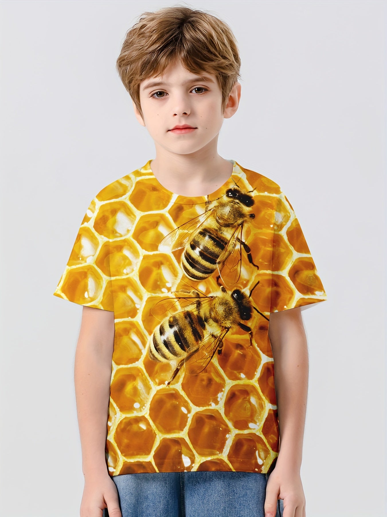 Boys' 3D Bee Print T Shirt Comfortable Crew Neck Short Sleeves