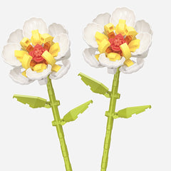 2pcs Daisy Building Block Flowers DIY Toy & Desk Decor, Yellow Petals, Green Ste