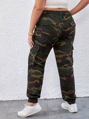 Women's Plus Camo Cargo Pants High Waist with Pockets