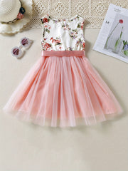 Girls Boho Floral Tank Dress With Band Belt Princess Dress