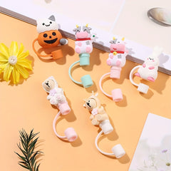 Spooky Halloween Animal Straw Toppers - Reusable & Dustproof