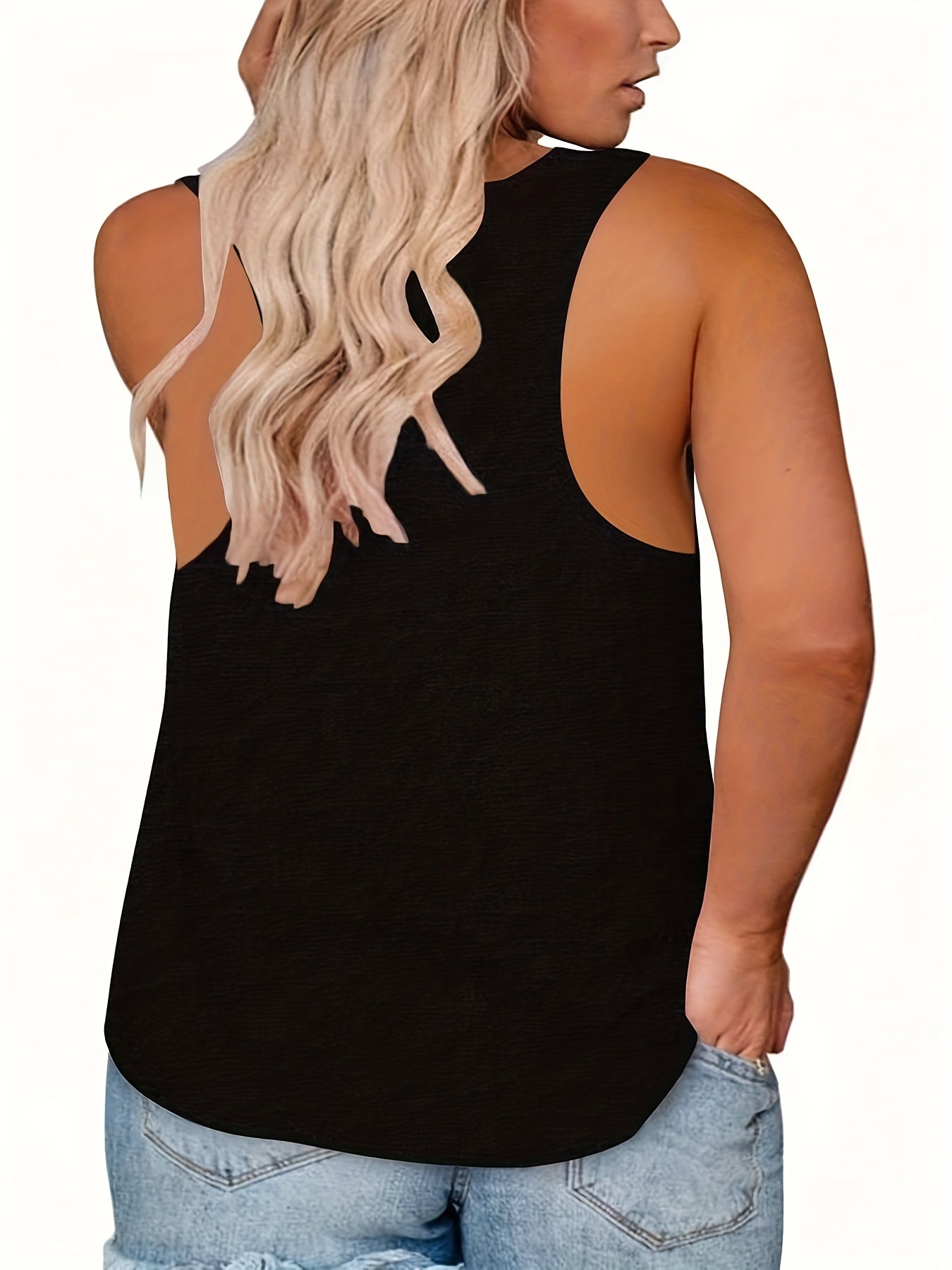 Women's Plus Size Casual Tank Top Letter Print Round Neck Medium Stretch