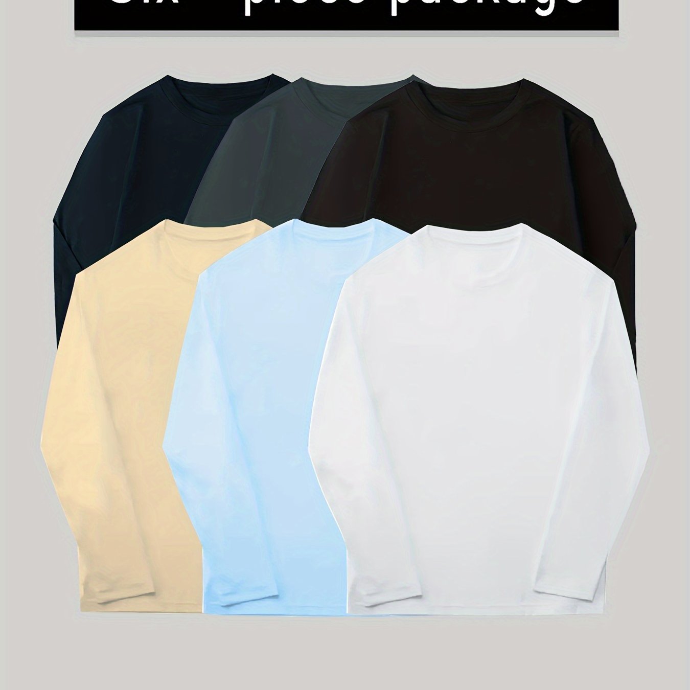 6 Pcs Men's Long Sleeve Comfy T-shirt Casual Tee Men's Summer Clothes