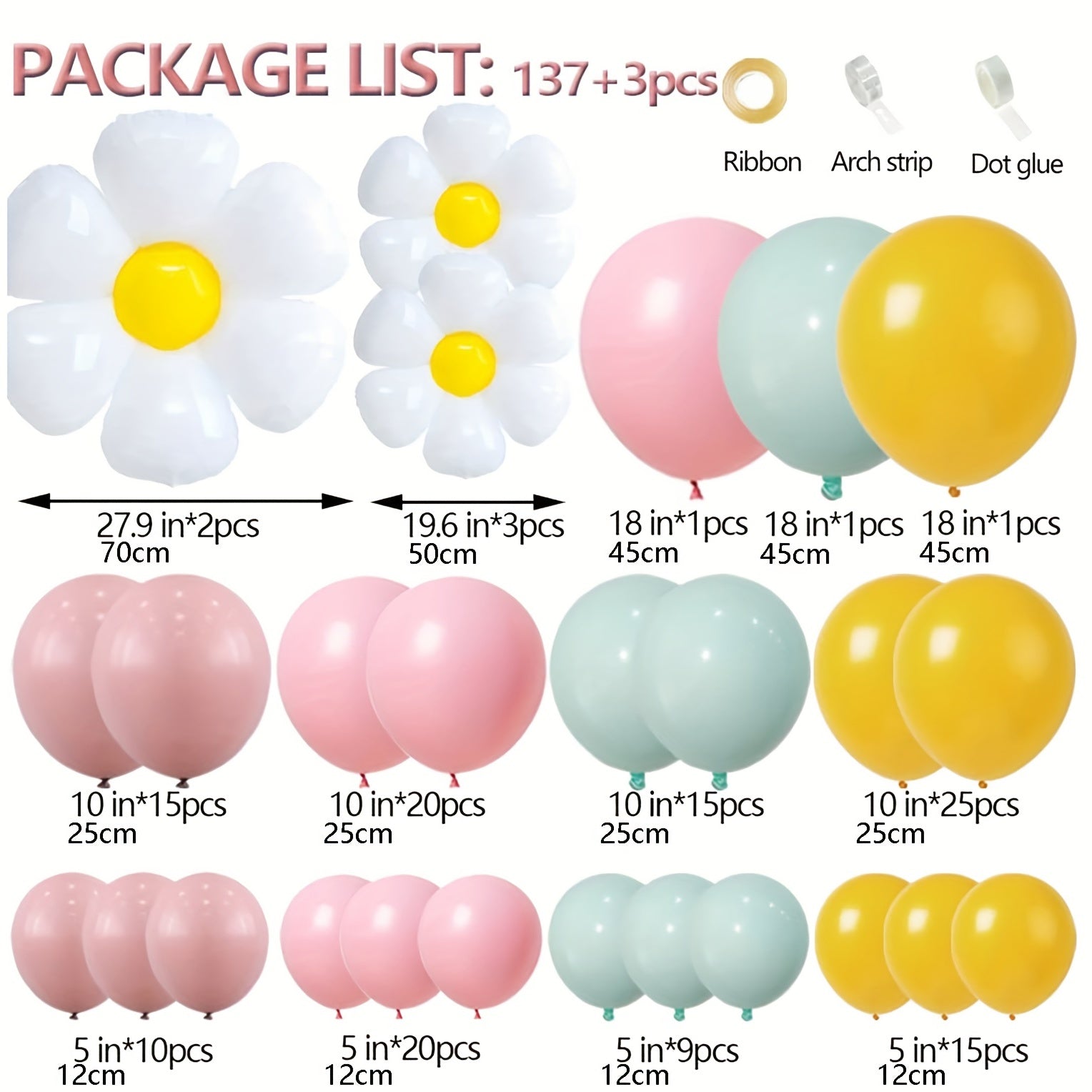 140Pcs Daisy Balloon Garland Arch Kit Flower Theme Party Decoration