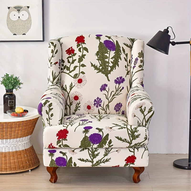 Flower Printed Wingback Chair Slipcover - Protect Furniture & Add Style