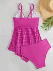 Eyelet Lace V Neck Tankini & Panty Swimsuit Set