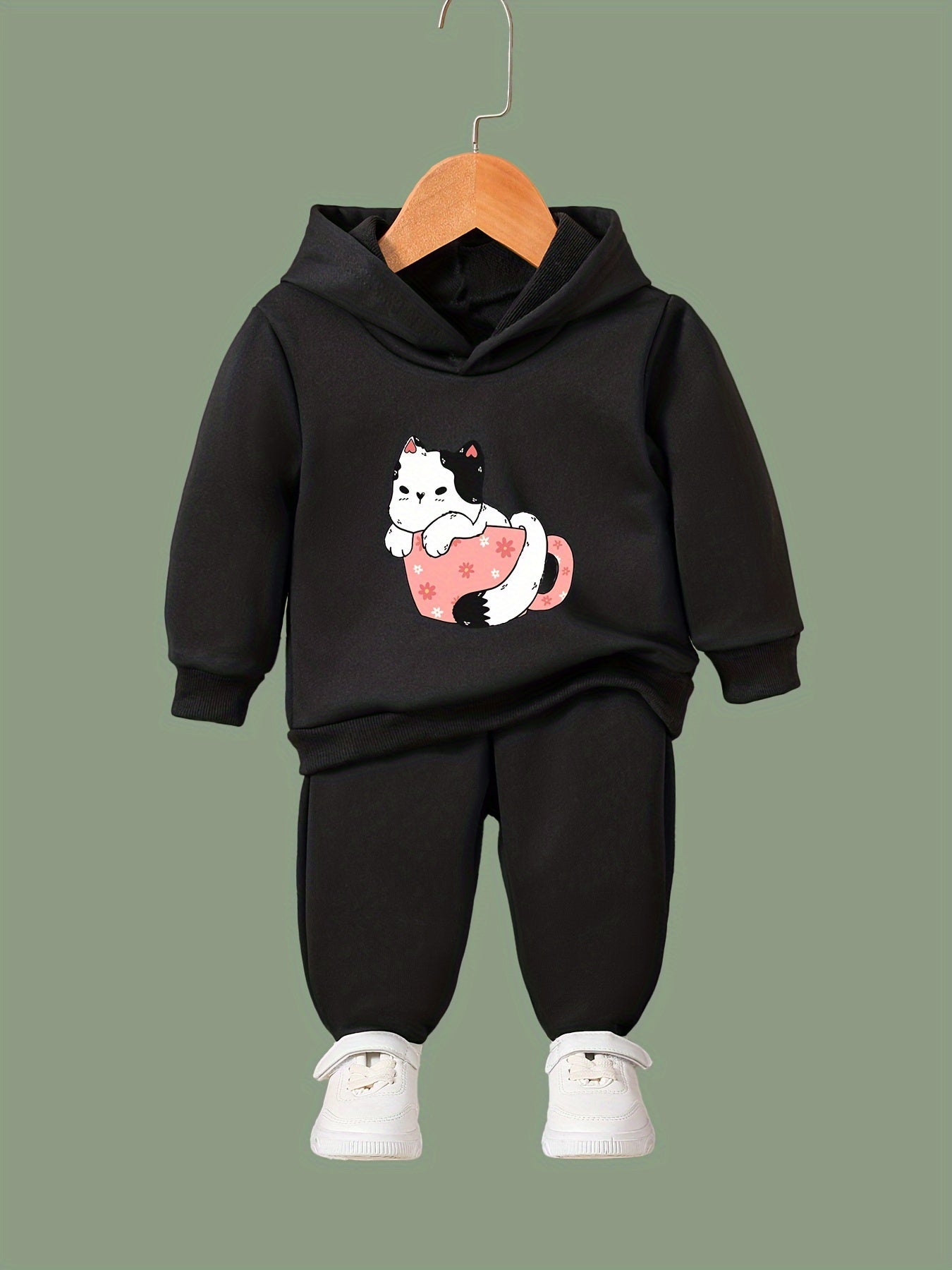 OERYUI Cute Cup Kitty Print Hoodies Pants Set for Girls Boys