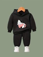 OERYUI Cute Cup Kitty Print Hoodies Pants Set for Girls Boys