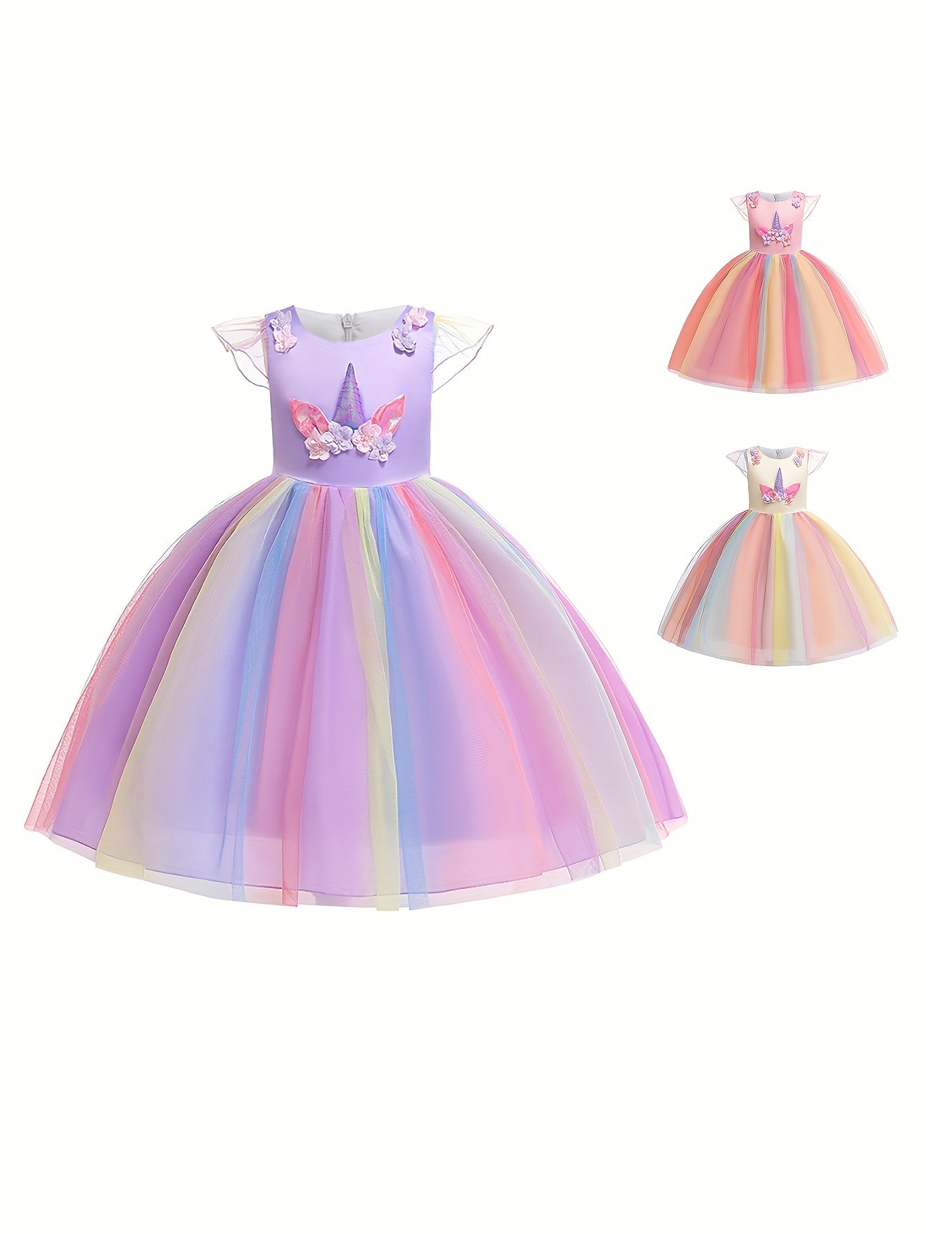 Girls Unicorn Mesh Princess Dress Formal Party Dress