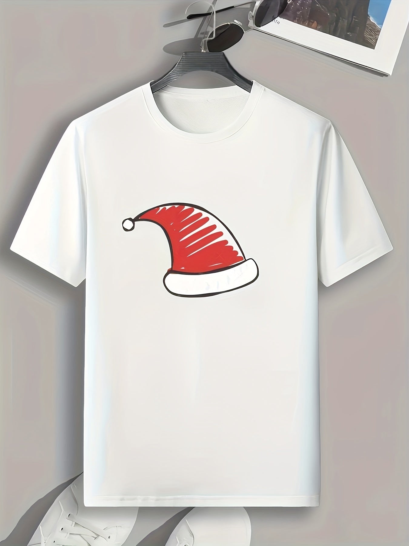 Christmas Hat Pattern Print Men's Comfy Sports T-shirt